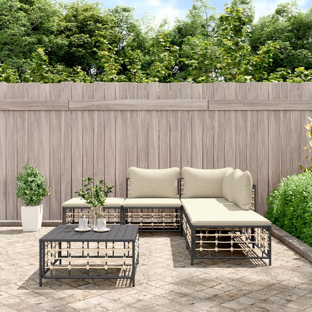 vidaXL 6 Piece Patio Lounge Set with Cushions Anthracite Poly Rattan-0