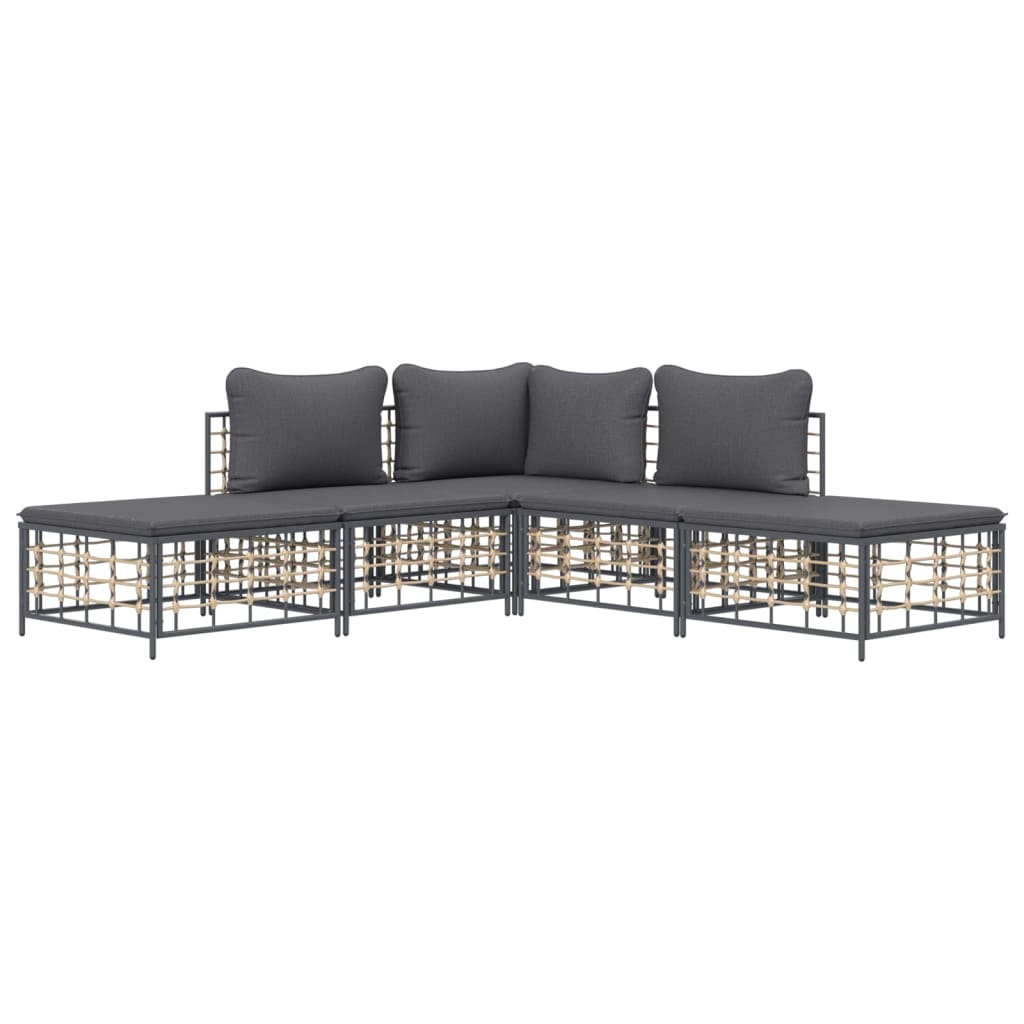 vidaXL 5 Piece Patio Lounge Set with Cushions Anthracite Poly Rattan-1