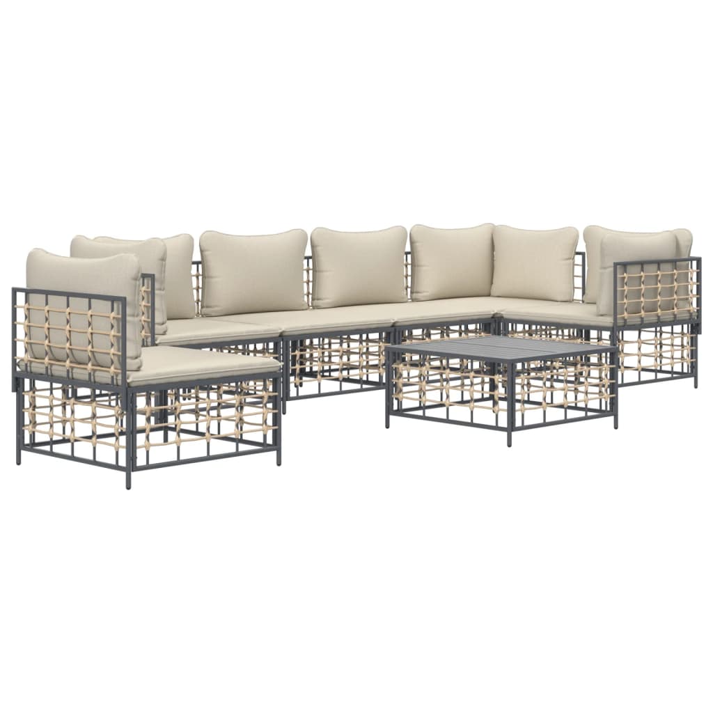 vidaXL 7 Piece Patio Lounge Set with Cushions Anthracite Poly Rattan-1