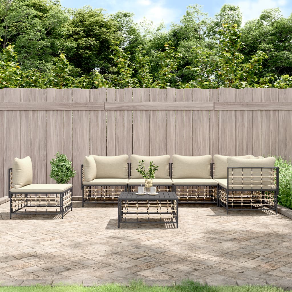 vidaXL 7 Piece Patio Lounge Set with Cushions Anthracite Poly Rattan-0