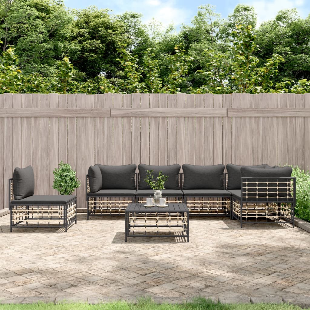 vidaXL 7 Piece Patio Lounge Set with Cushions Anthracite Poly Rattan-0