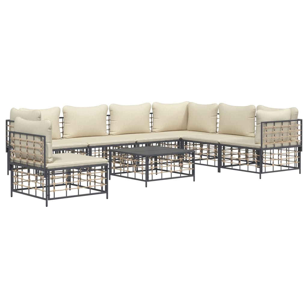 vidaXL 8 Piece Patio Lounge Set with Cushions Anthracite Poly Rattan-1