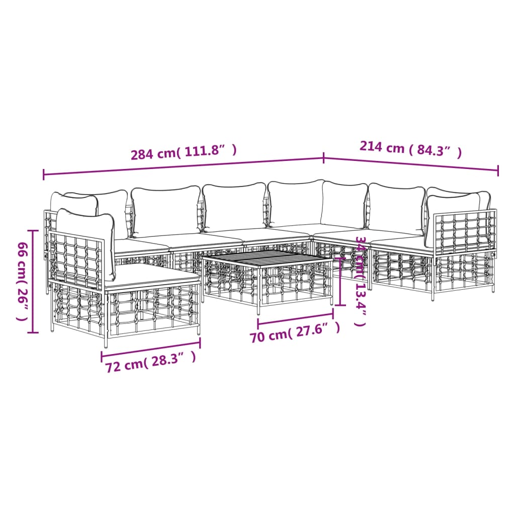 vidaXL 8 Piece Patio Lounge Set with Cushions Anthracite Poly Rattan-7