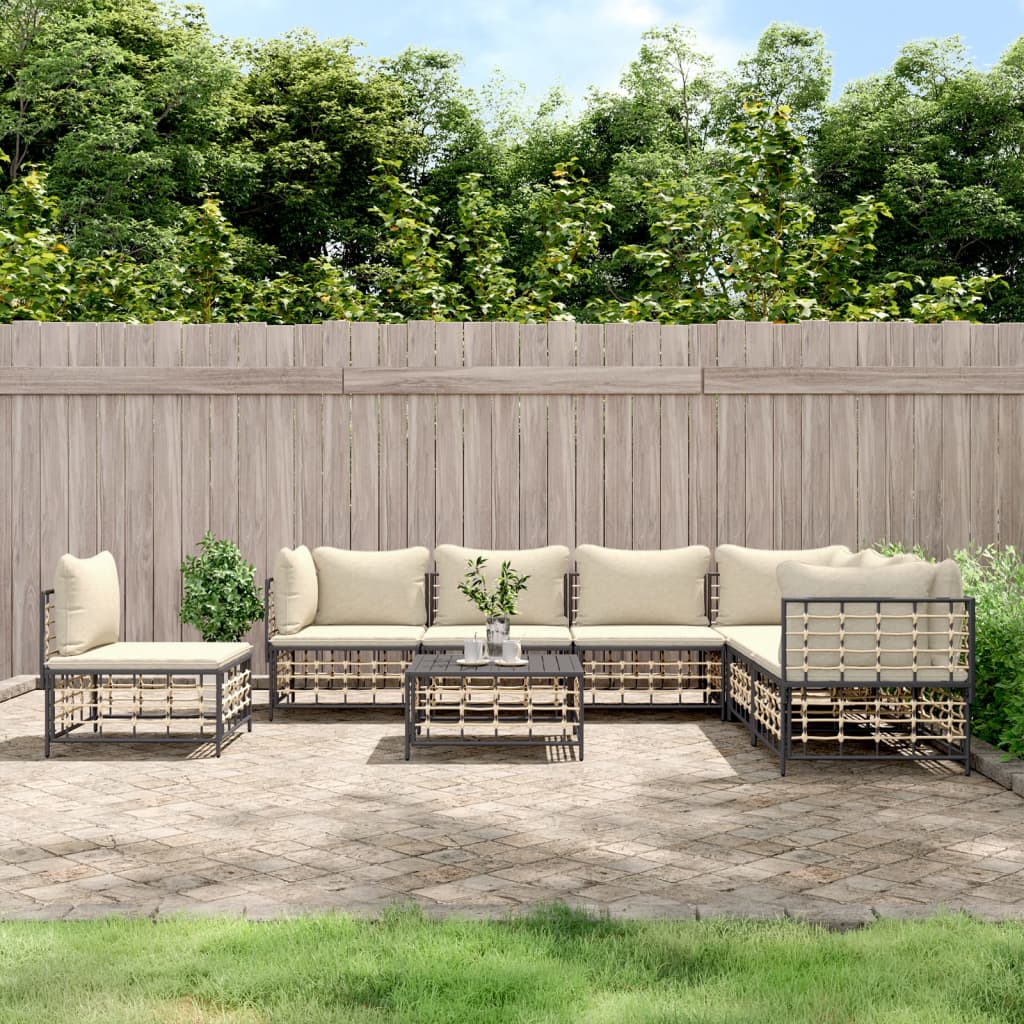 vidaXL 8 Piece Patio Lounge Set with Cushions Anthracite Poly Rattan-0