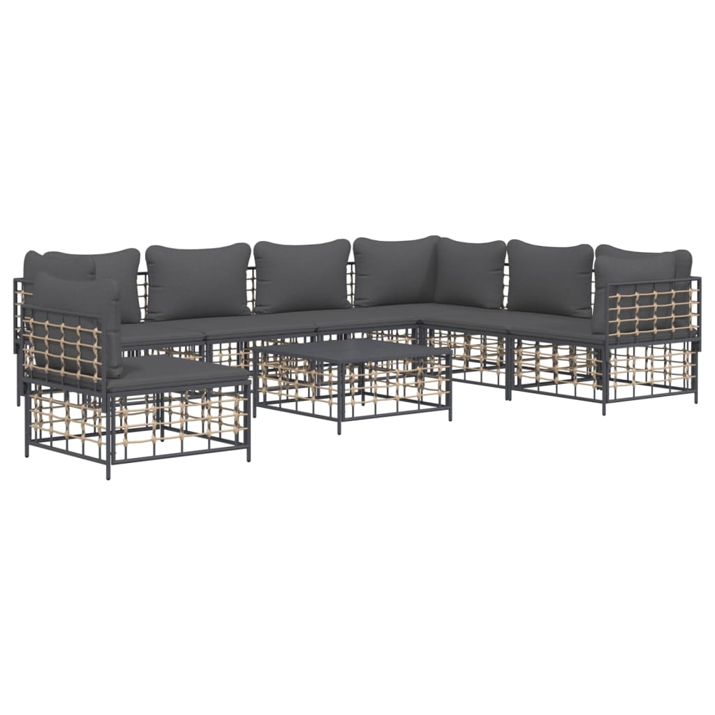 vidaXL 8 Piece Patio Lounge Set with Cushions Anthracite Poly Rattan-1