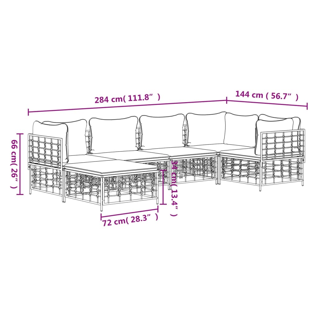 vidaXL 6 Piece Patio Lounge Set with Cushions Anthracite Poly Rattan-7