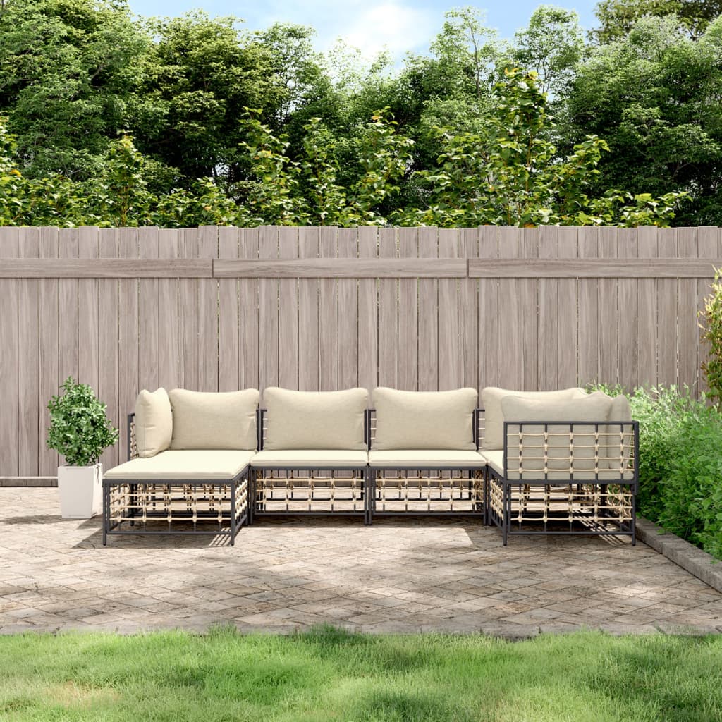 vidaXL 6 Piece Patio Lounge Set with Cushions Anthracite Poly Rattan-0