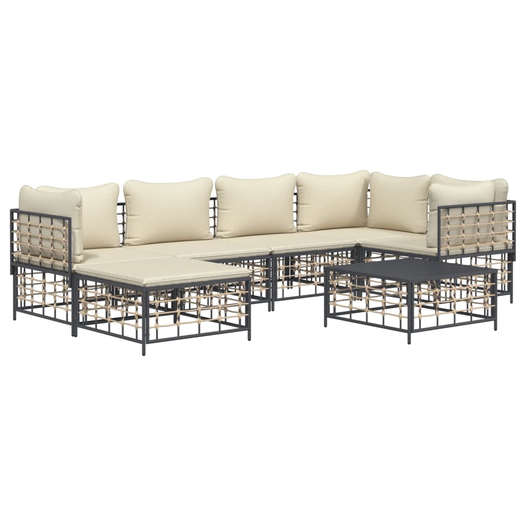 vidaXL 7 Piece Patio Lounge Set with Cushions Anthracite Poly Rattan-1