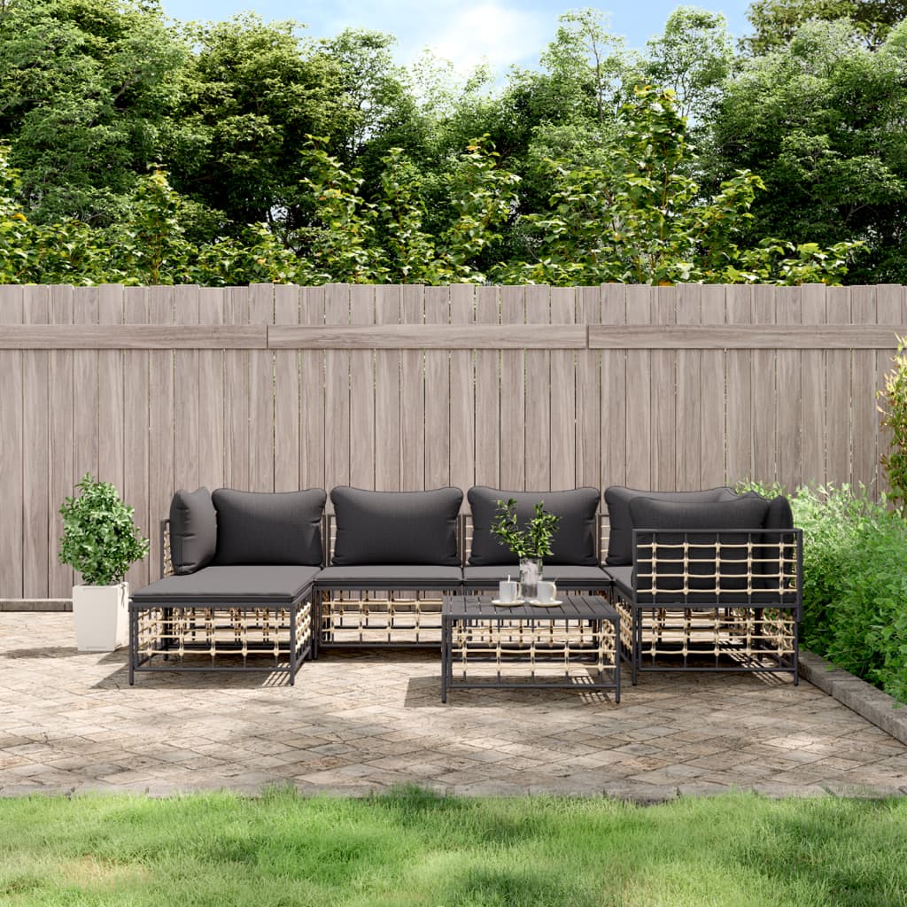 vidaXL 7 Piece Patio Lounge Set with Cushions Anthracite Poly Rattan-0