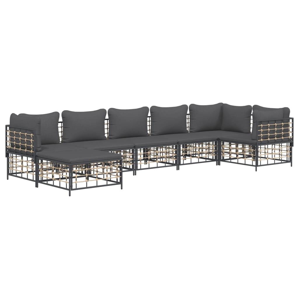 vidaXL 7 Piece Patio Lounge Set with Cushions Anthracite Poly Rattan-1