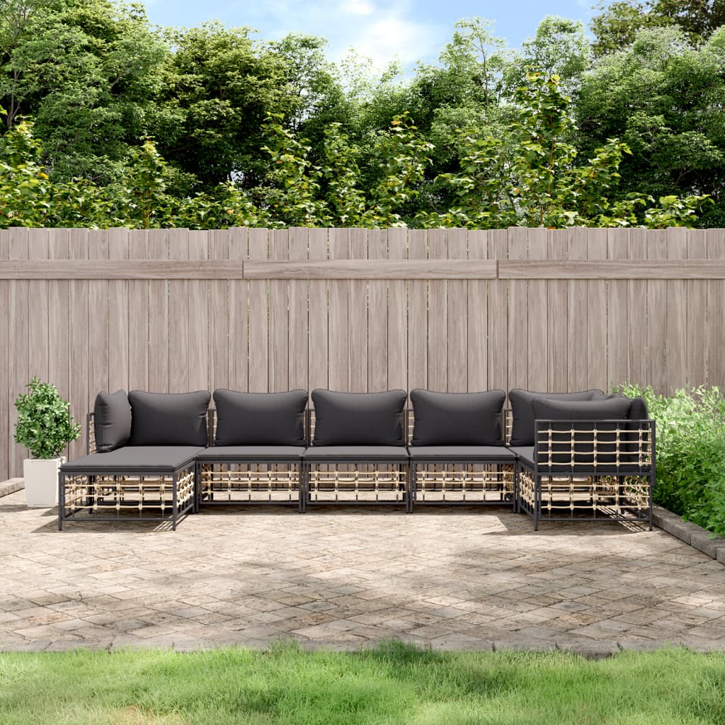 vidaXL 7 Piece Patio Lounge Set with Cushions Anthracite Poly Rattan-0