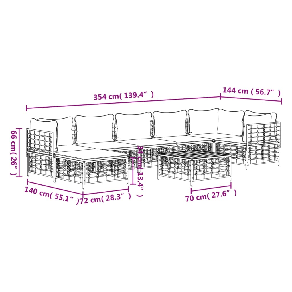 vidaXL 8 Piece Patio Lounge Set with Cushions Anthracite Poly Rattan-7