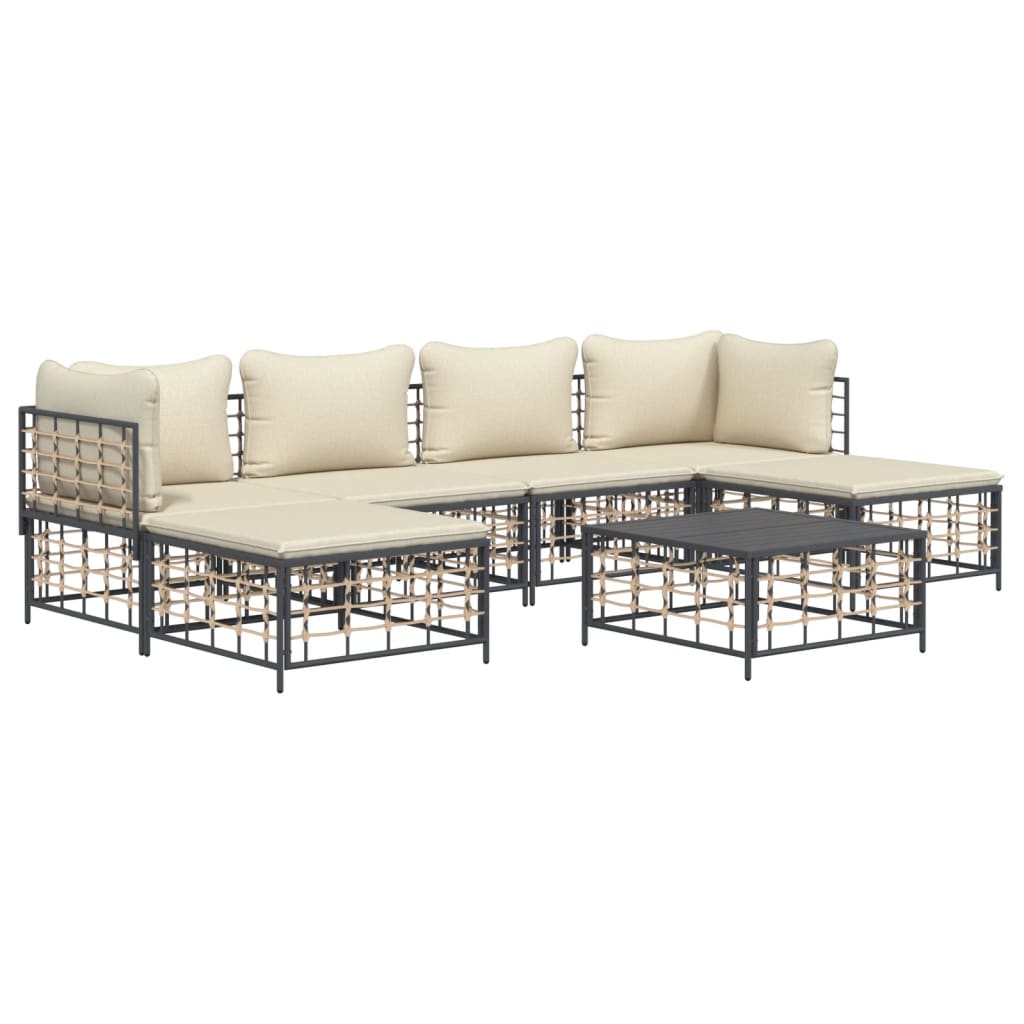 vidaXL 7 Piece Patio Lounge Set with Cushions Anthracite Poly Rattan-1