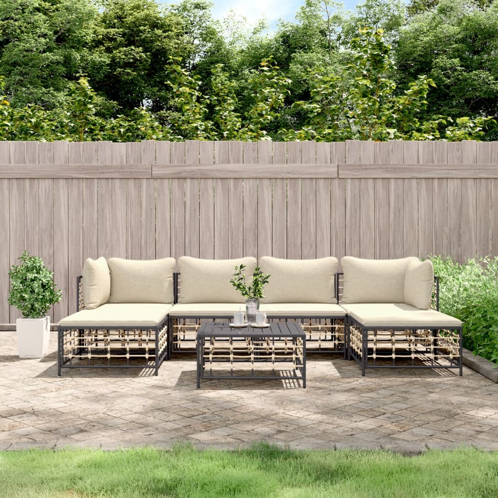 vidaXL 7 Piece Patio Lounge Set with Cushions Anthracite Poly Rattan-0