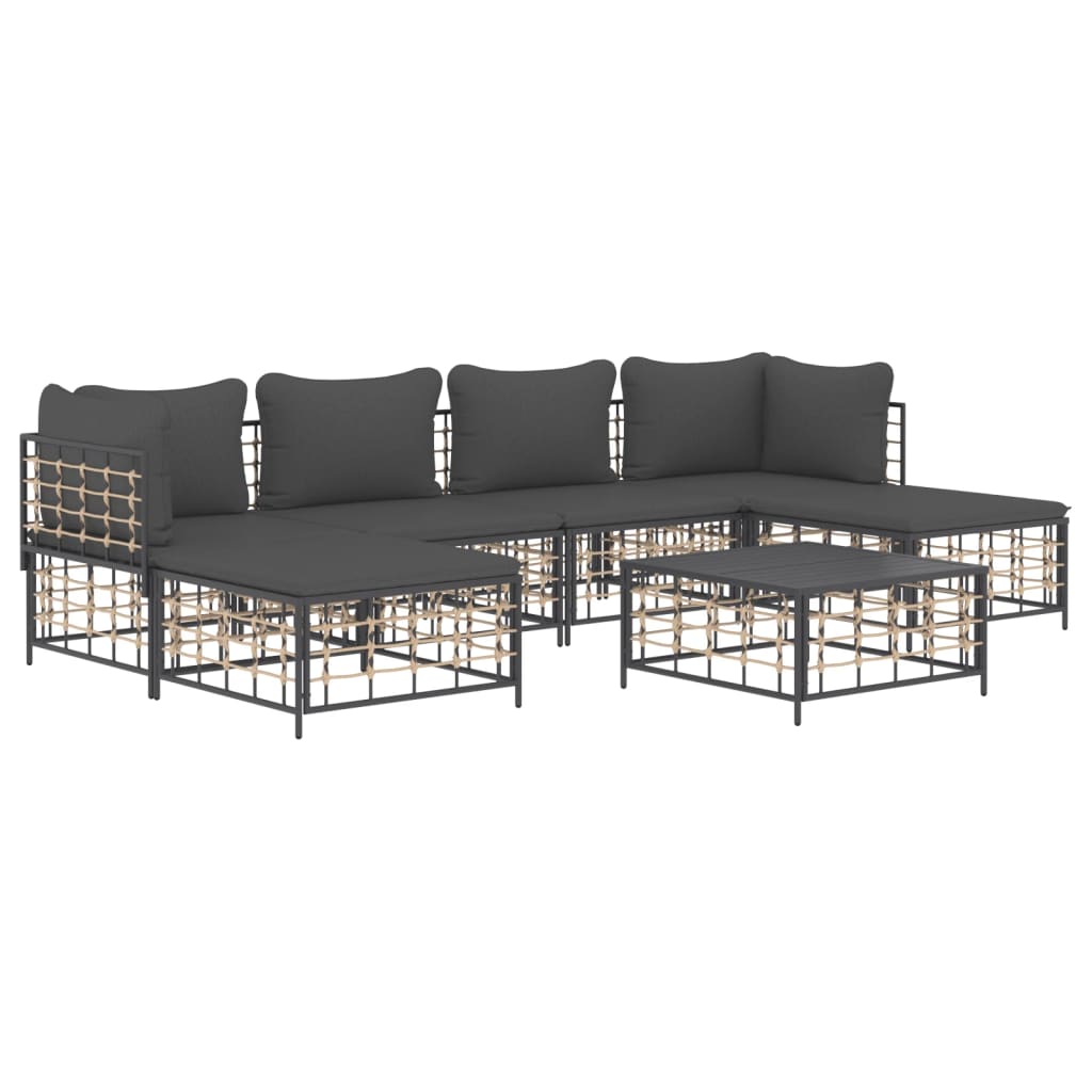 vidaXL 7 Piece Patio Lounge Set with Cushions Anthracite Poly Rattan-1