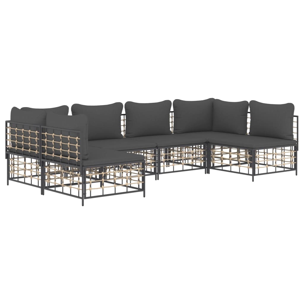 vidaXL 6 Piece Patio Lounge Set with Cushions Anthracite Poly Rattan-1