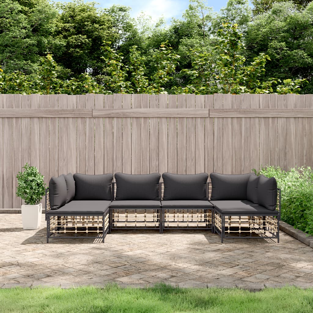 vidaXL 6 Piece Patio Lounge Set with Cushions Anthracite Poly Rattan-0