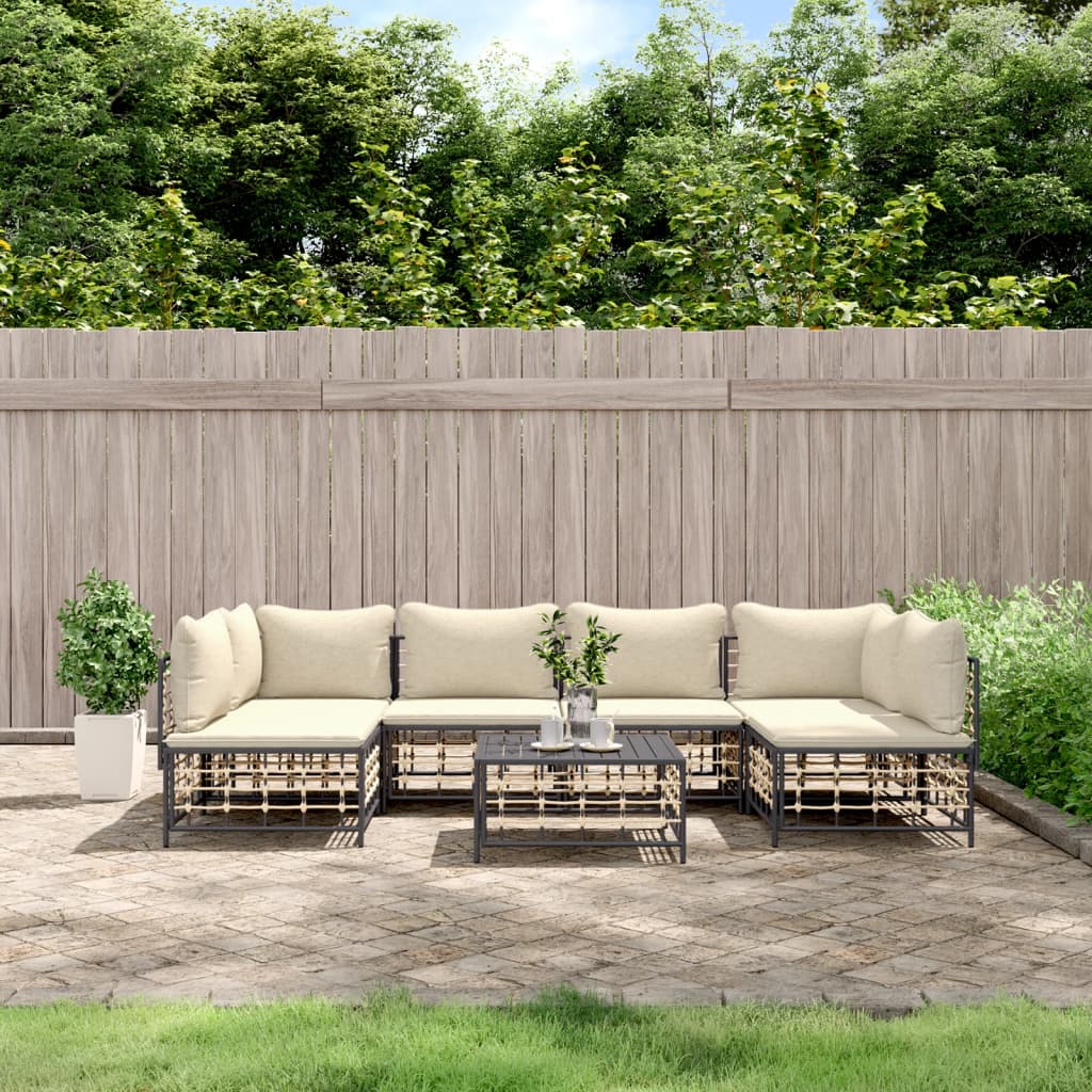 vidaXL 7 Piece Patio Lounge Set with Cushions Anthracite Poly Rattan-0