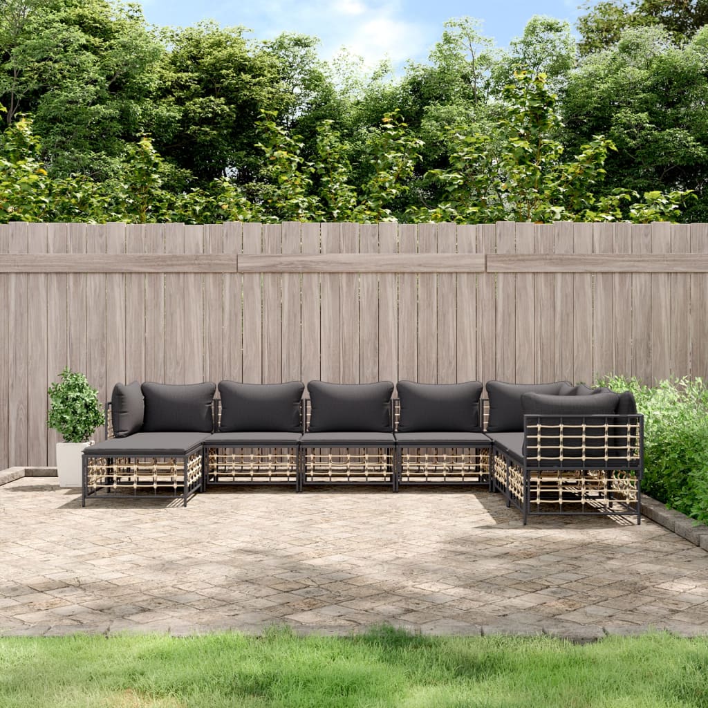 vidaXL 8 Piece Patio Lounge Set with Cushions Anthracite Poly Rattan-0