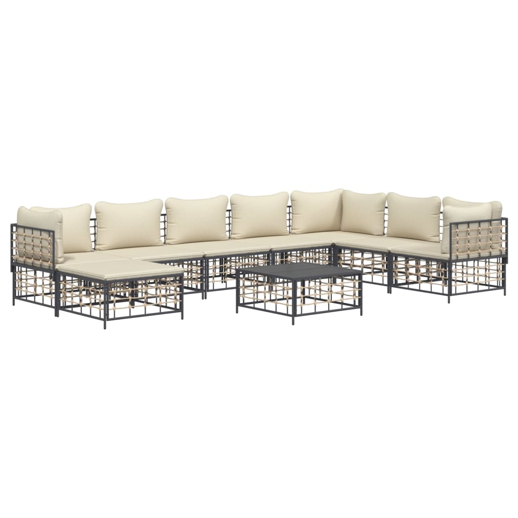 vidaXL 9 Piece Patio Lounge Set with Cushions Anthracite Poly Rattan-1