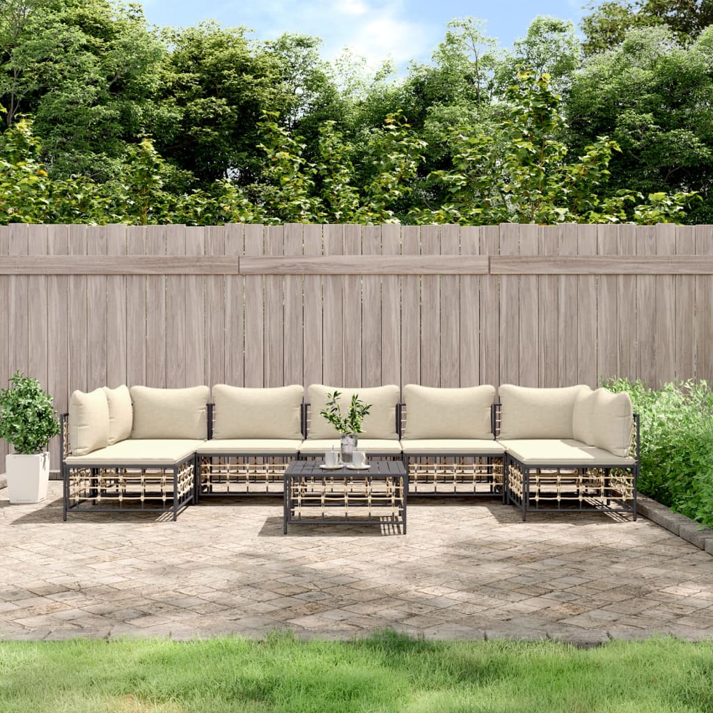 vidaXL 8 Piece Patio Lounge Set with Cushions Anthracite Poly Rattan-0