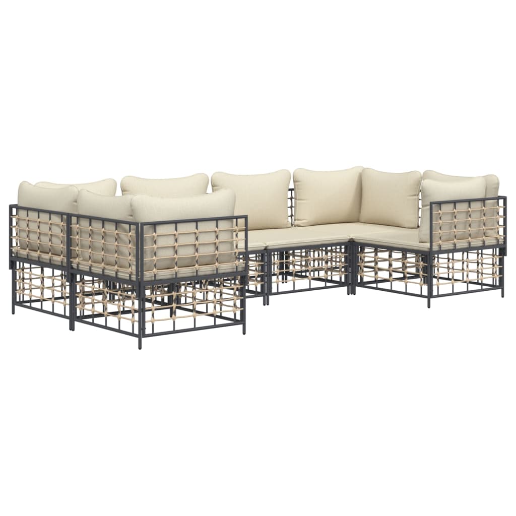 vidaXL 6 Piece Patio Lounge Set with Cushions Anthracite Poly Rattan-1