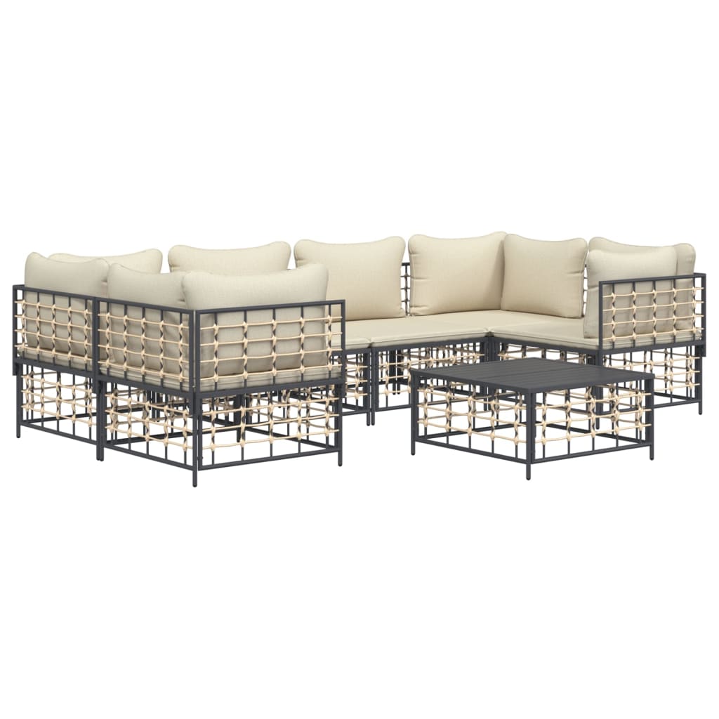 vidaXL 7 Piece Patio Lounge Set with Cushions Anthracite Poly Rattan-1