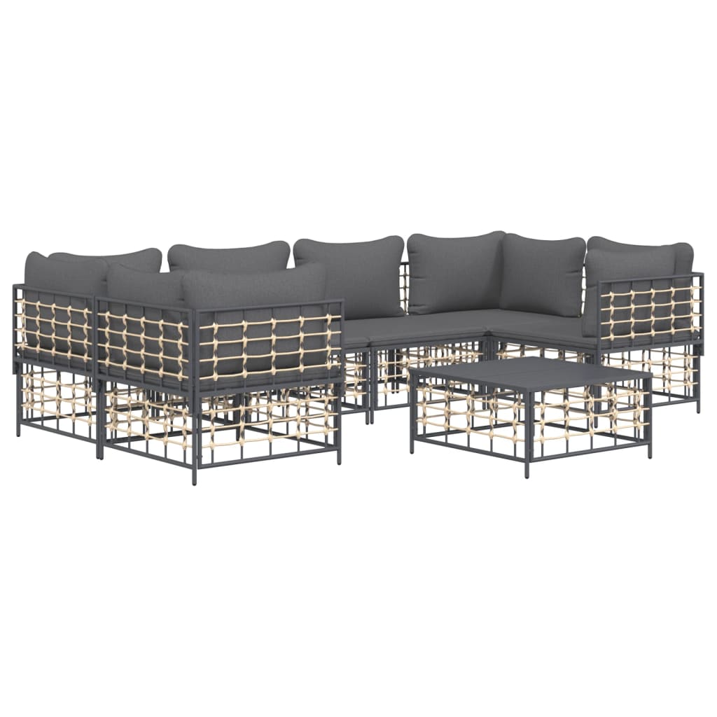 vidaXL 7 Piece Patio Lounge Set with Cushions Anthracite Poly Rattan-1