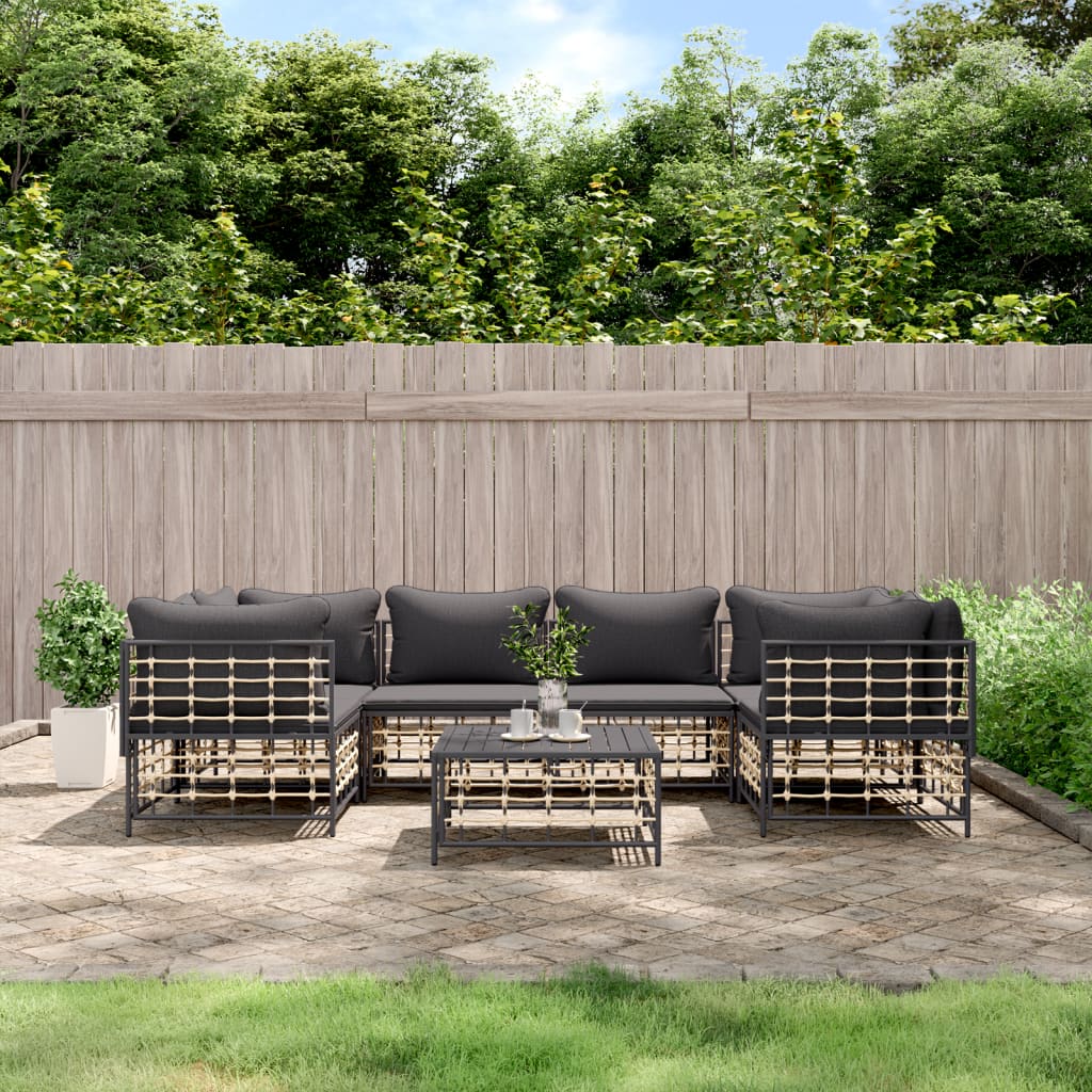 vidaXL 7 Piece Patio Lounge Set with Cushions Anthracite Poly Rattan-0