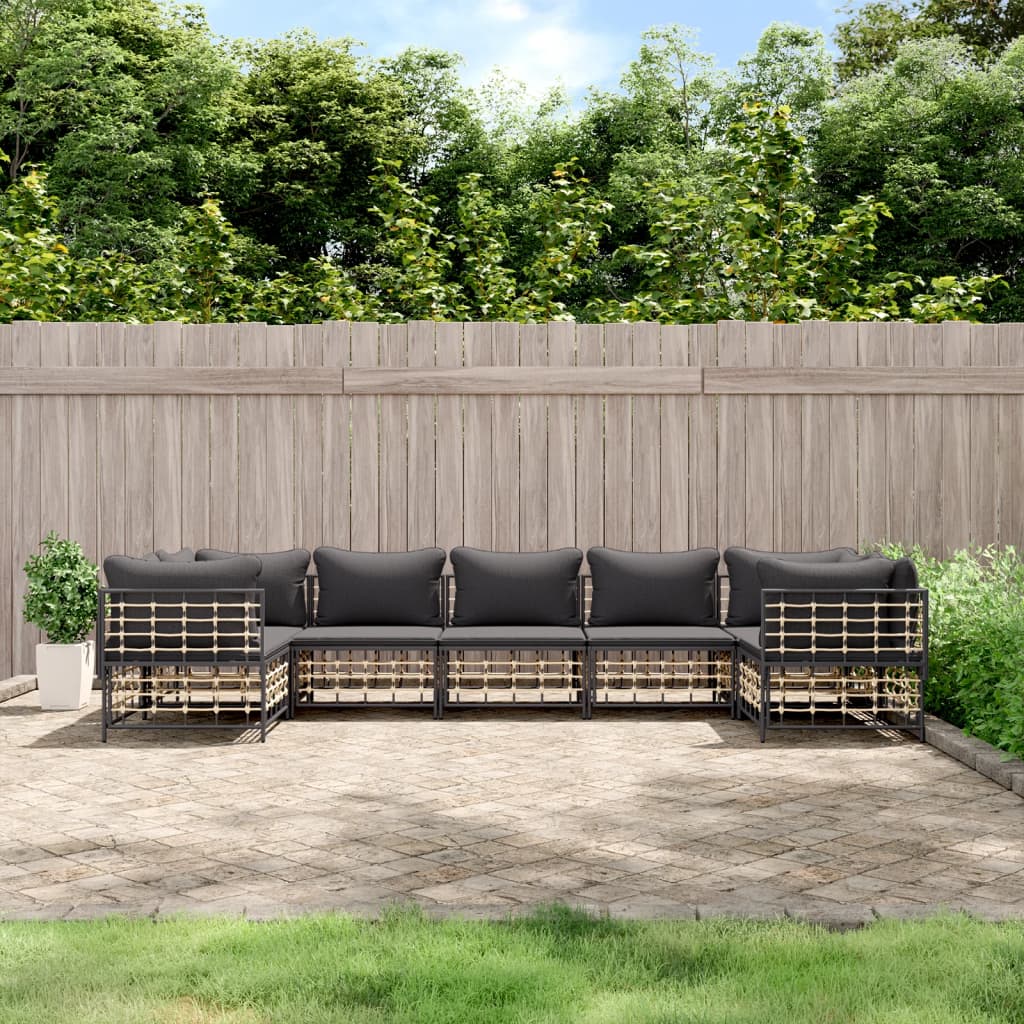 vidaXL 7 Piece Patio Lounge Set with Cushions Anthracite Poly Rattan-0