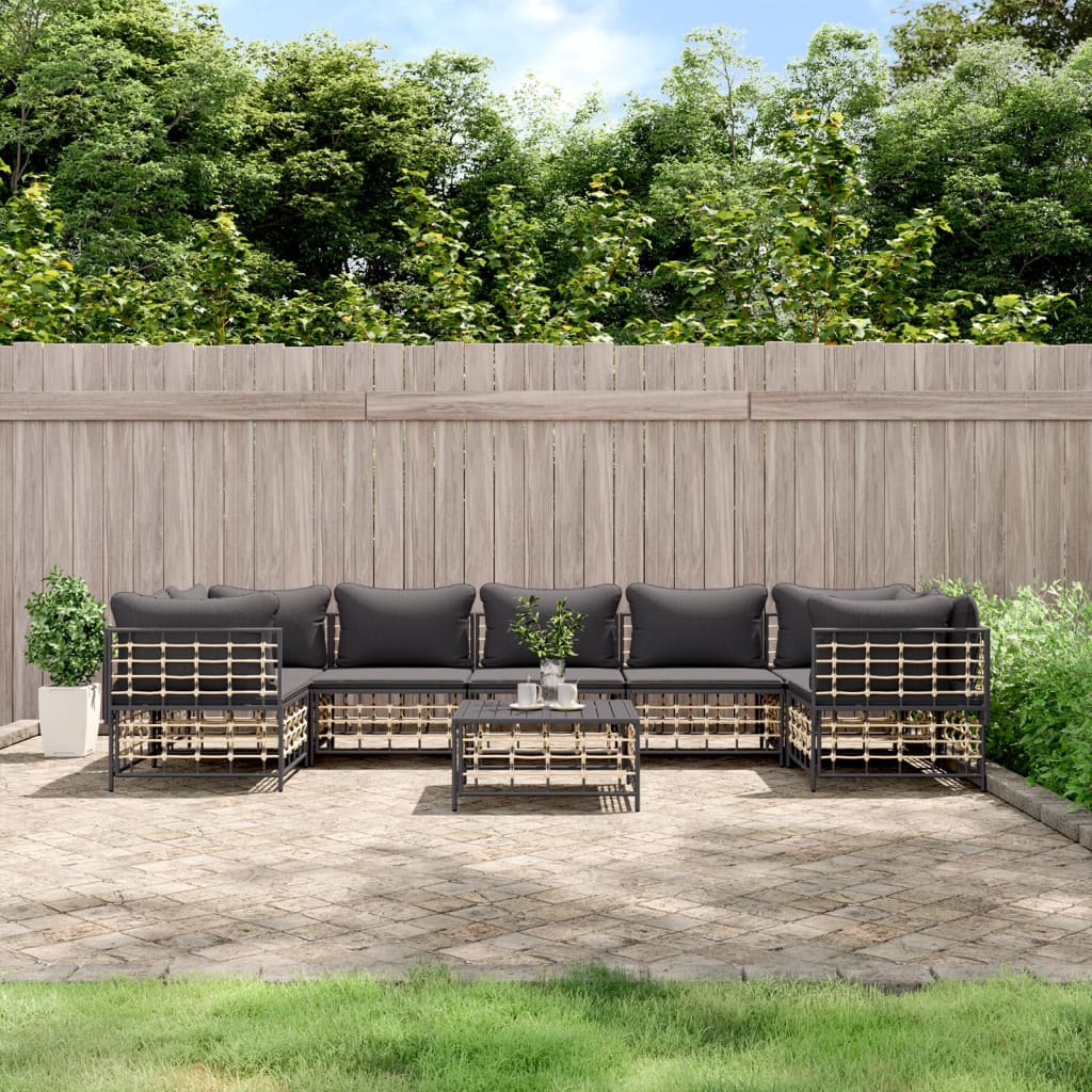 vidaXL 8 Piece Patio Lounge Set with Cushions Anthracite Poly Rattan-0