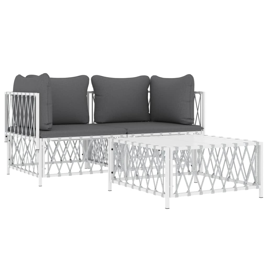 vidaXL 3 Piece Patio Lounge Set with Cushions White Steel-1