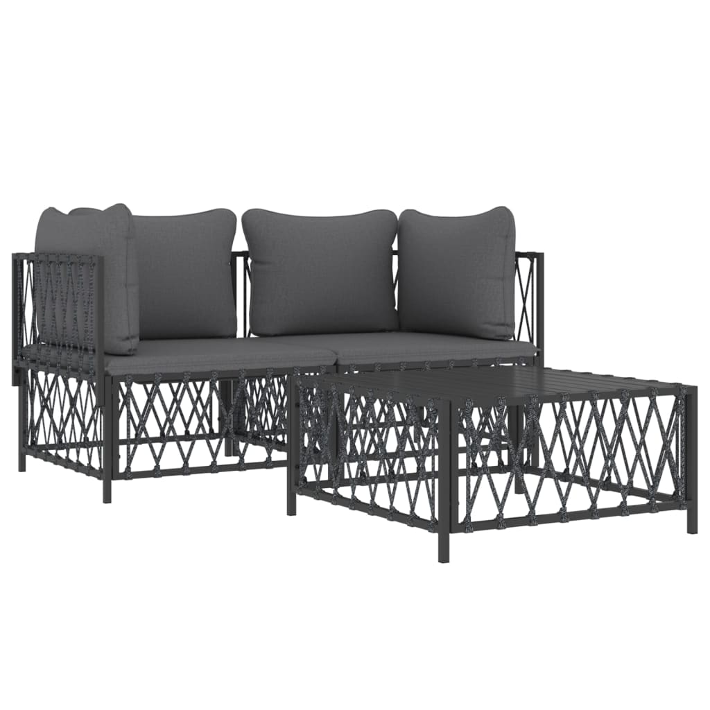 vidaXL 3 Piece Patio Lounge Set with Cushions Anthracite Steel-1