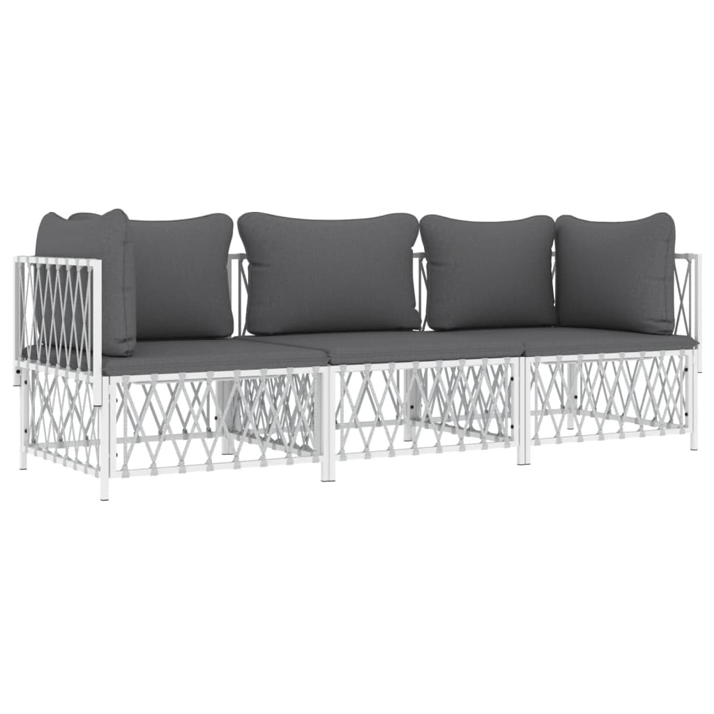 vidaXL 3 Piece Patio Lounge Set with Cushions White Steel-1