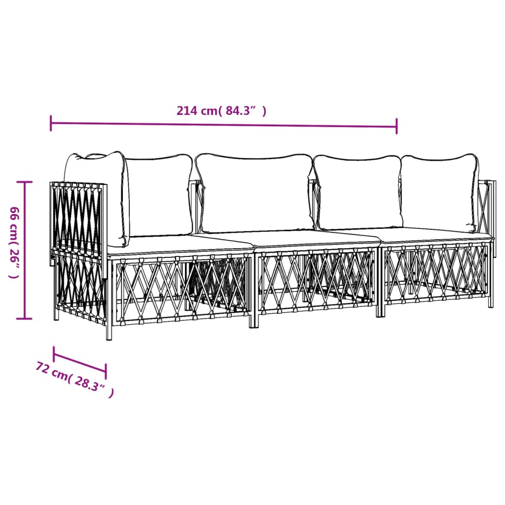 vidaXL 3 Piece Patio Lounge Set with Cushions White Steel-6