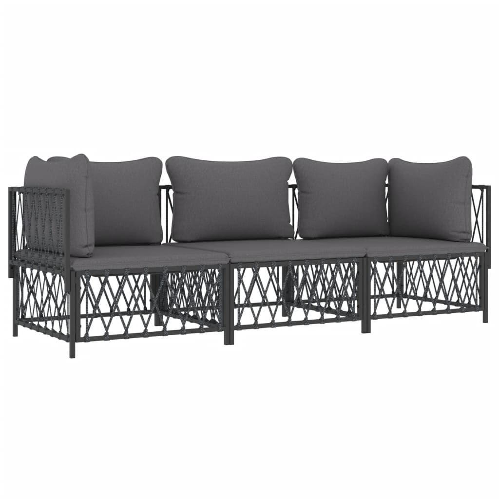 vidaXL 3 Piece Patio Lounge Set with Cushions Anthracite Steel-1