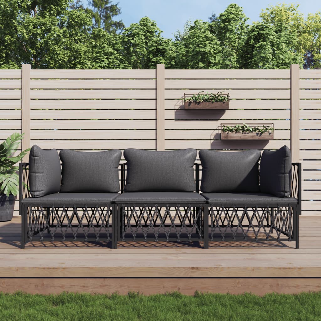 vidaXL 3 Piece Patio Lounge Set with Cushions Anthracite Steel-0