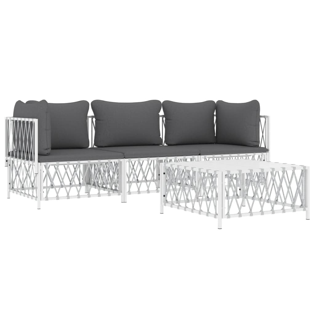 vidaXL 4 Piece Patio Lounge Set with Cushions White Steel-2