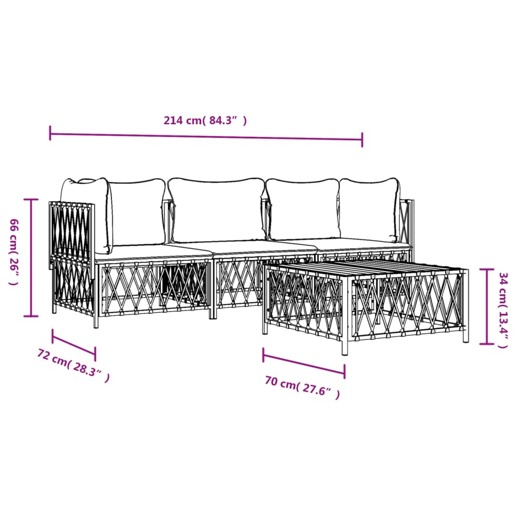 vidaXL 4 Piece Patio Lounge Set with Cushions White Steel-1