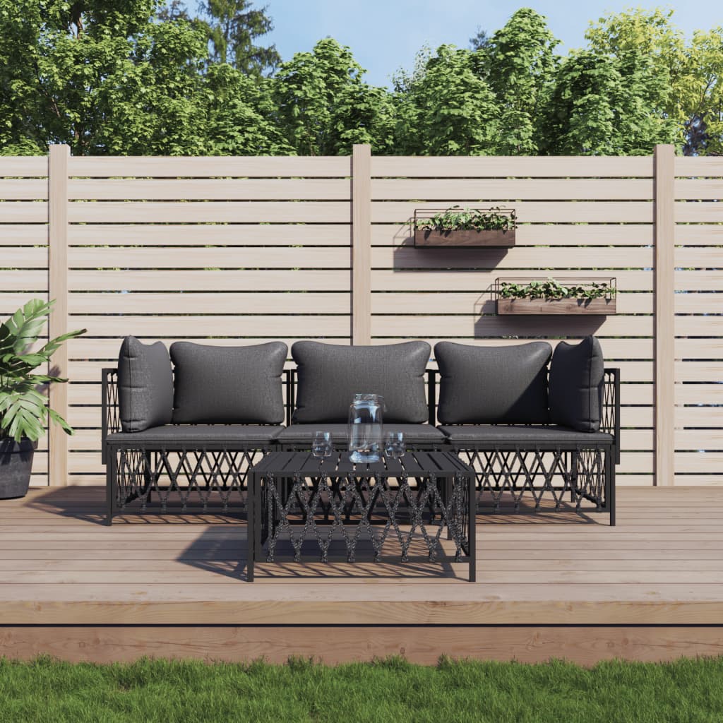 vidaXL 4 Piece Patio Lounge Set with Cushions Anthracite Steel-0