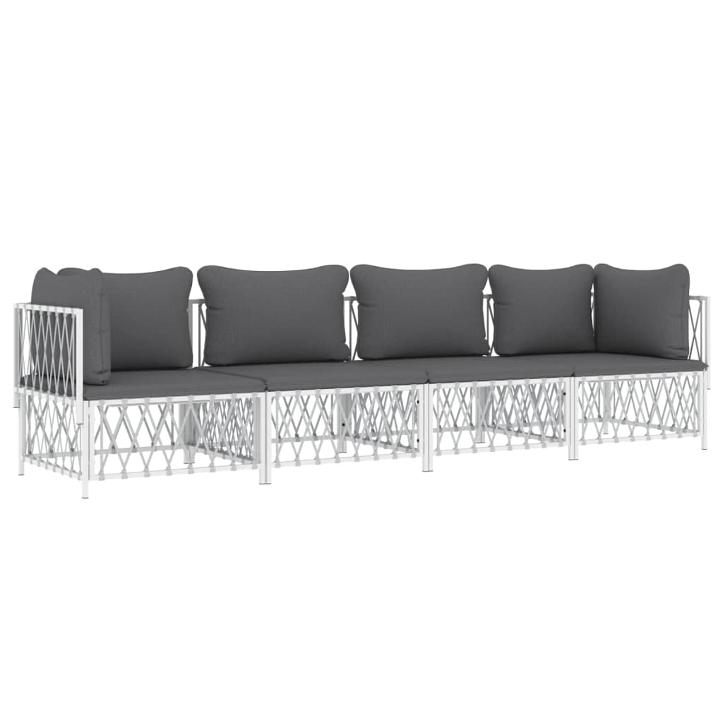 vidaXL 4 Piece Patio Lounge Set with Cushions White Steel-1