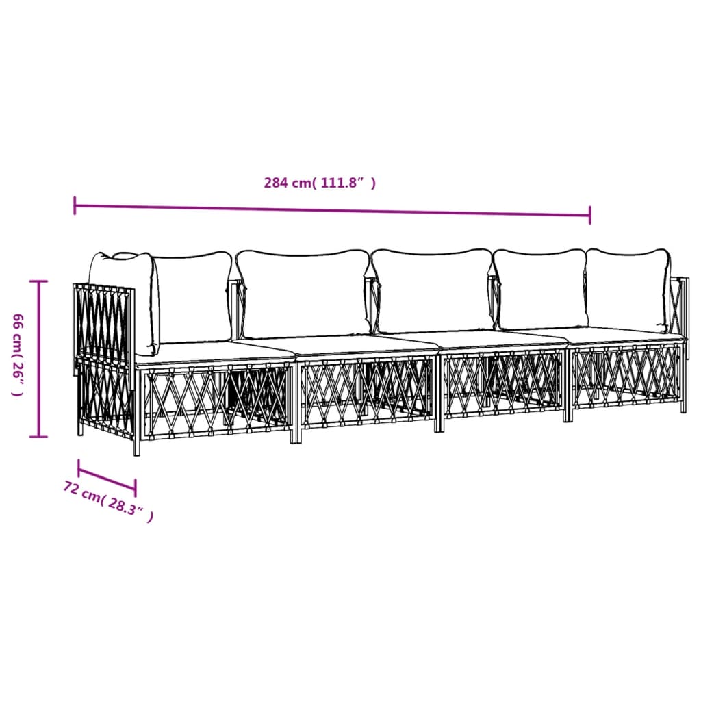 vidaXL 4 Piece Patio Lounge Set with Cushions White Steel-6