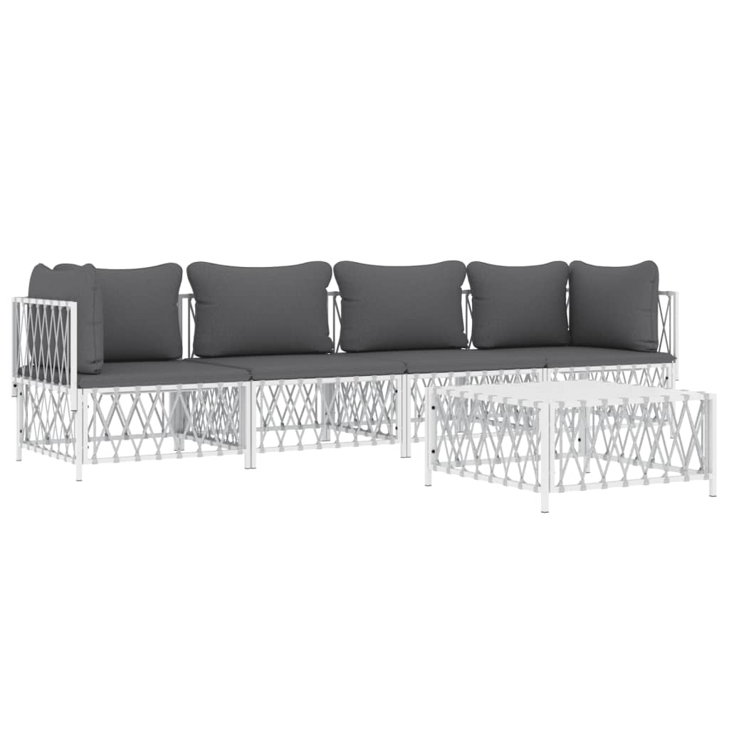 vidaXL 5 Piece Patio Lounge Set with Cushions White Steel-1