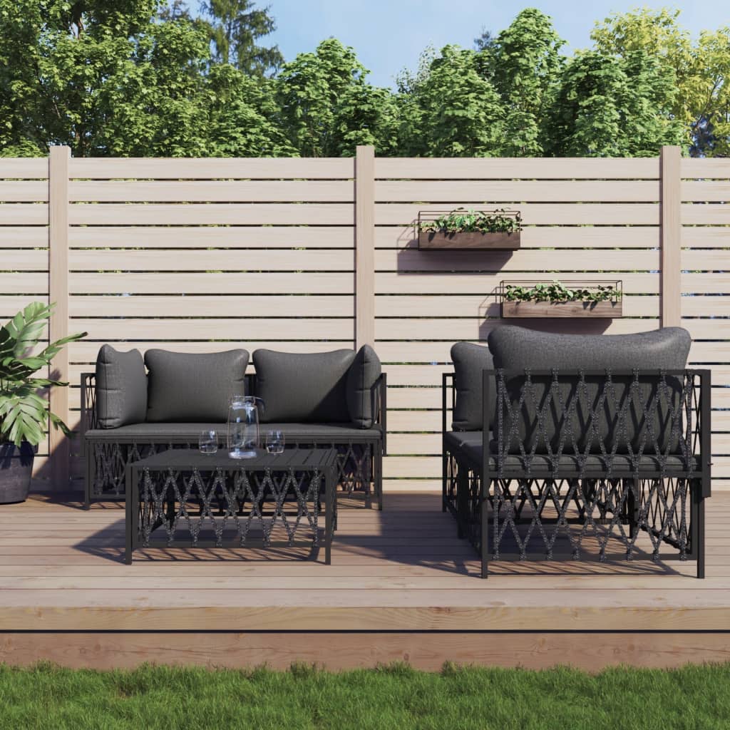 vidaXL 5 Piece Patio Lounge Set with Cushions Anthracite Steel-0