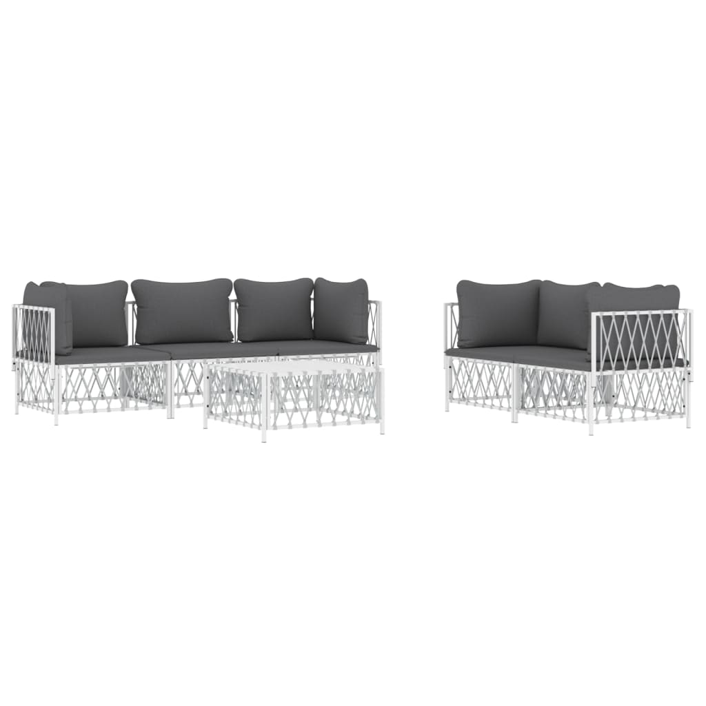 vidaXL 6 Piece Patio Lounge Set with Cushions White Steel-1