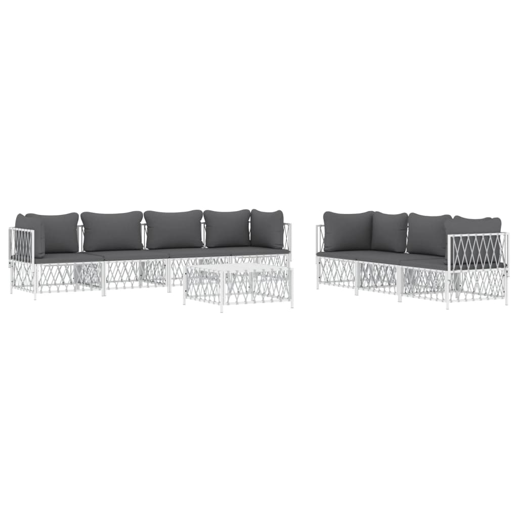 vidaXL 8 Piece Patio Lounge Set with Cushions White Steel-1