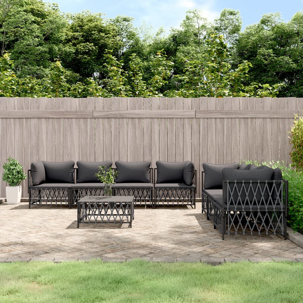 vidaXL 8 Piece Patio Lounge Set with Cushions Anthracite Steel-0