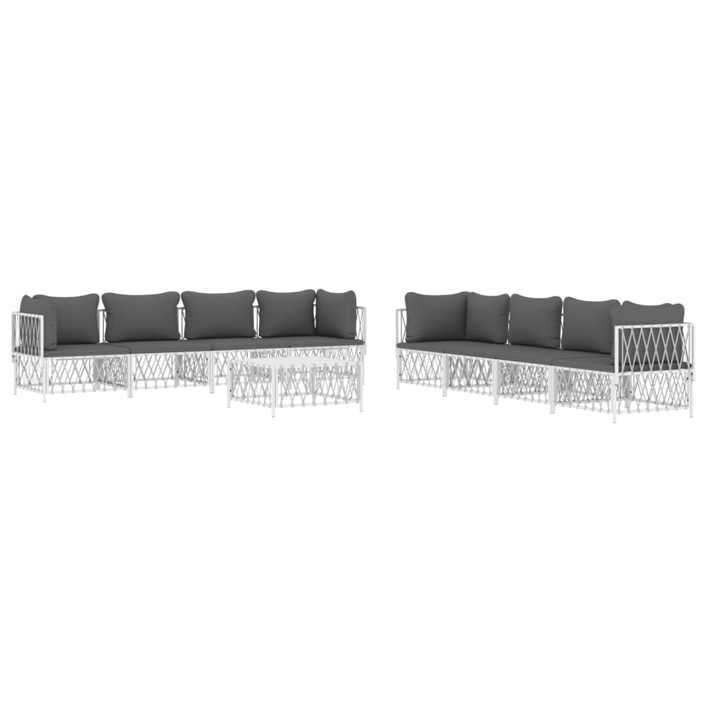 vidaXL 9 Piece Patio Lounge Set with Cushions White Steel-2