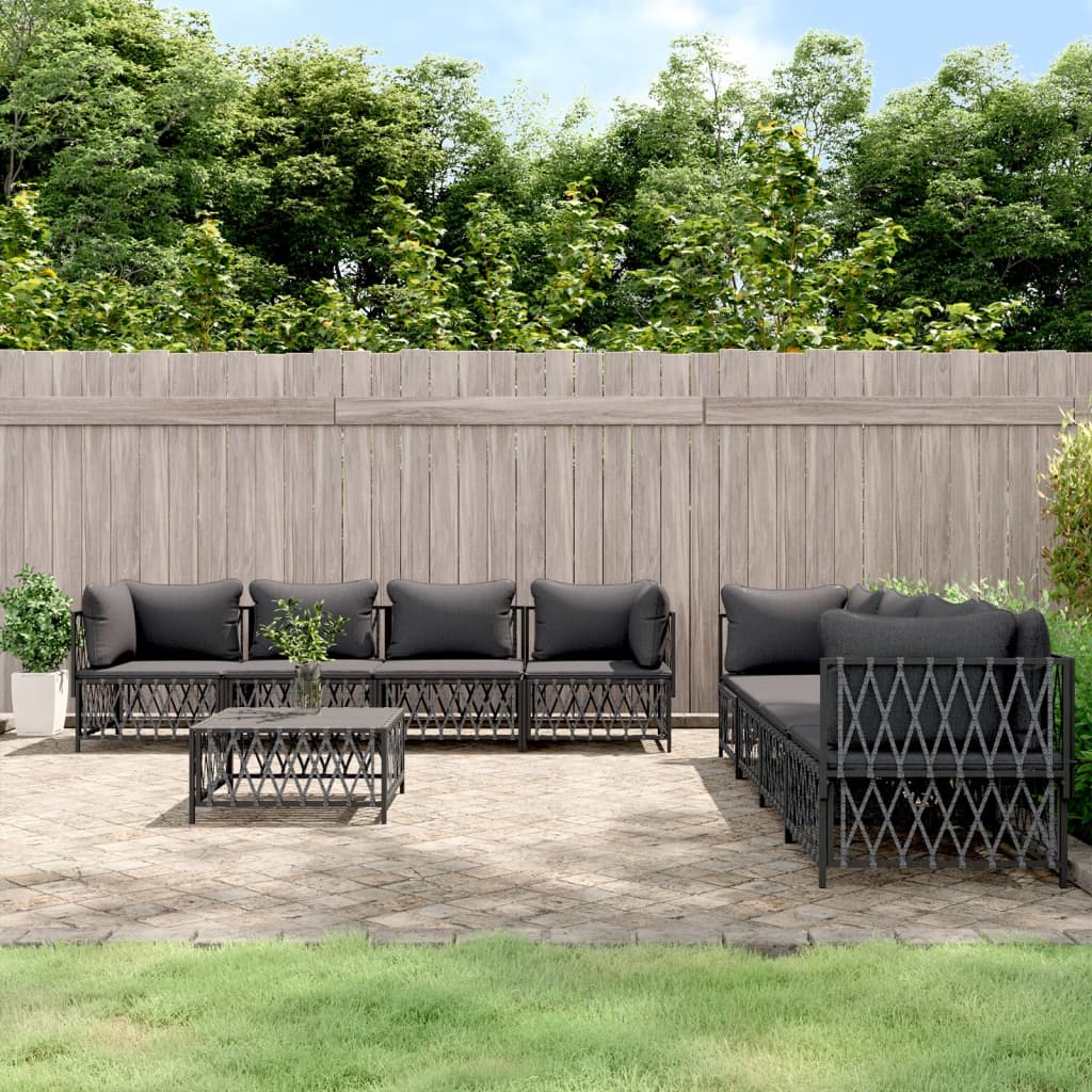 vidaXL 9 Piece Patio Lounge Set with Cushions Anthracite Steel-0