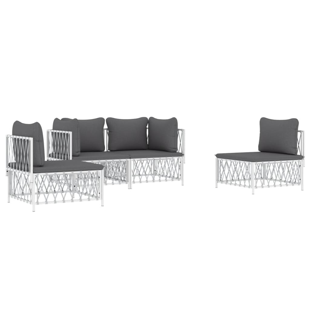 vidaXL 4 Piece Patio Lounge Set with Cushions White Steel-1